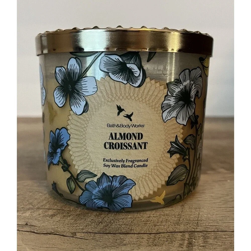 Bath & Body Works Almond Croissant Soy Wax Blend Candle 3 Wick New